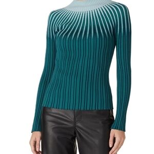 Teal and White Ribbed Sweater